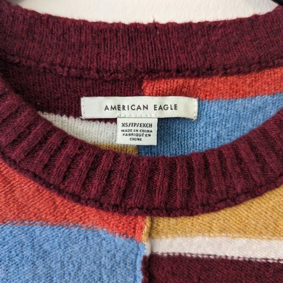 XS AE Striped Color Block Crewneck Sweater - Picture 4 of 4
